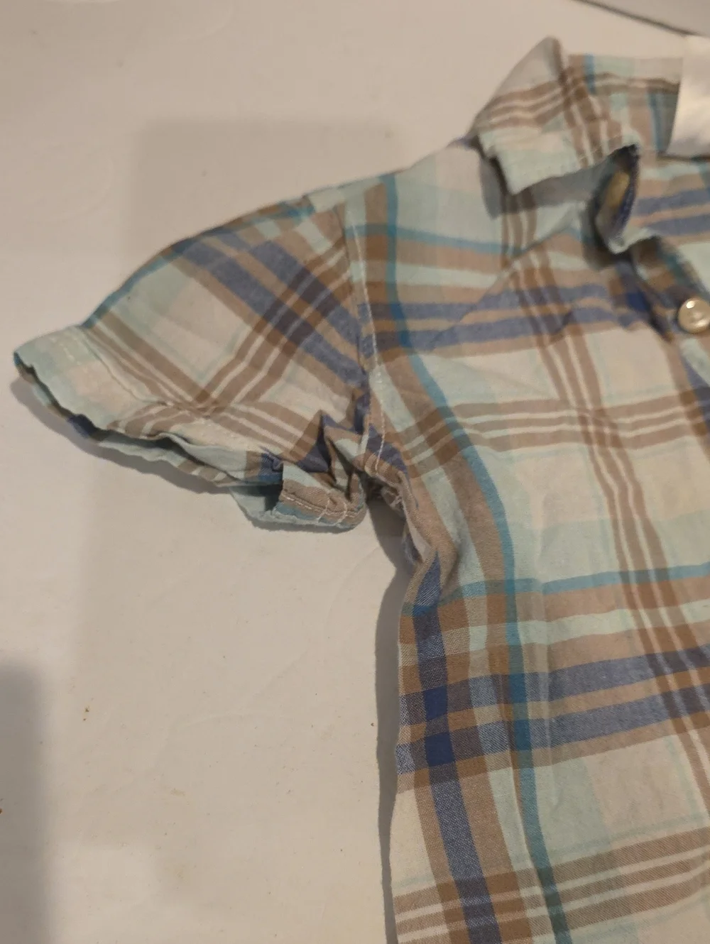 Carters Boys Plaid Short-Sleeve Button-Up Shirt - Light Blue & Brown 3t 3a